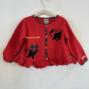 VTG 90s Toddler Girl 5T Red Black Sweatshirt Pullover Ruffle Scottie Dog Buttons